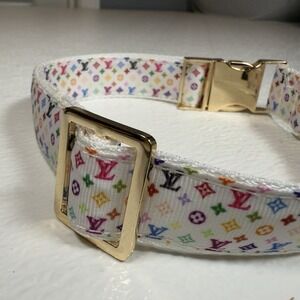 Luxury Dog Collar, Size M, Colorful, Gold‎ Hardware, 1" Wide.